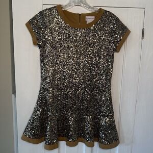 AMERICAN GIRL Size Large 14/16 Golden Sequin Long Tunic Blouse Cute Party Top